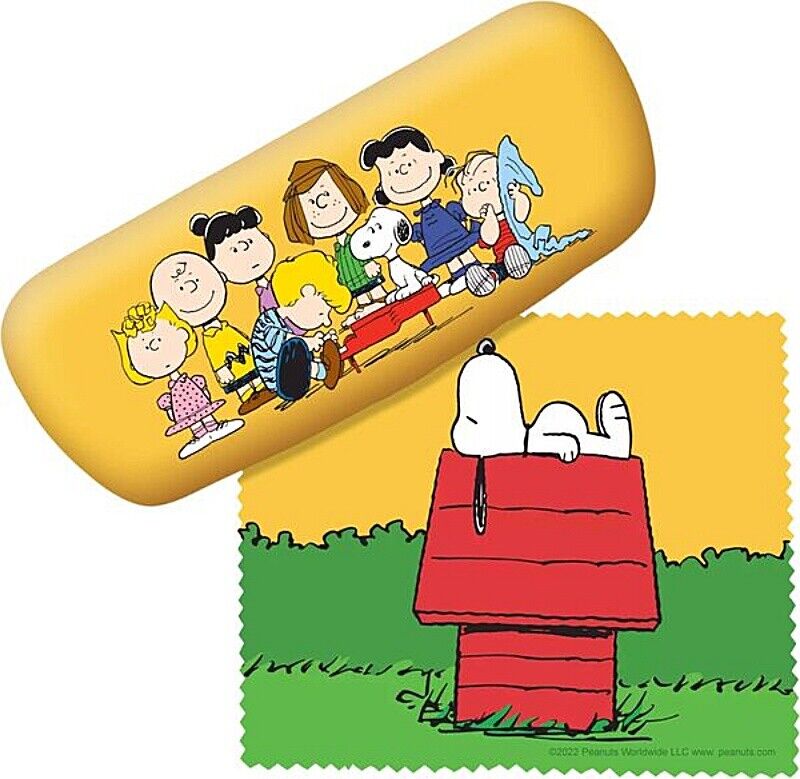 Peanuts Gang Illustrated Eyeglasses Case with Snoopy Cleaning Cloth NEW UNUSED