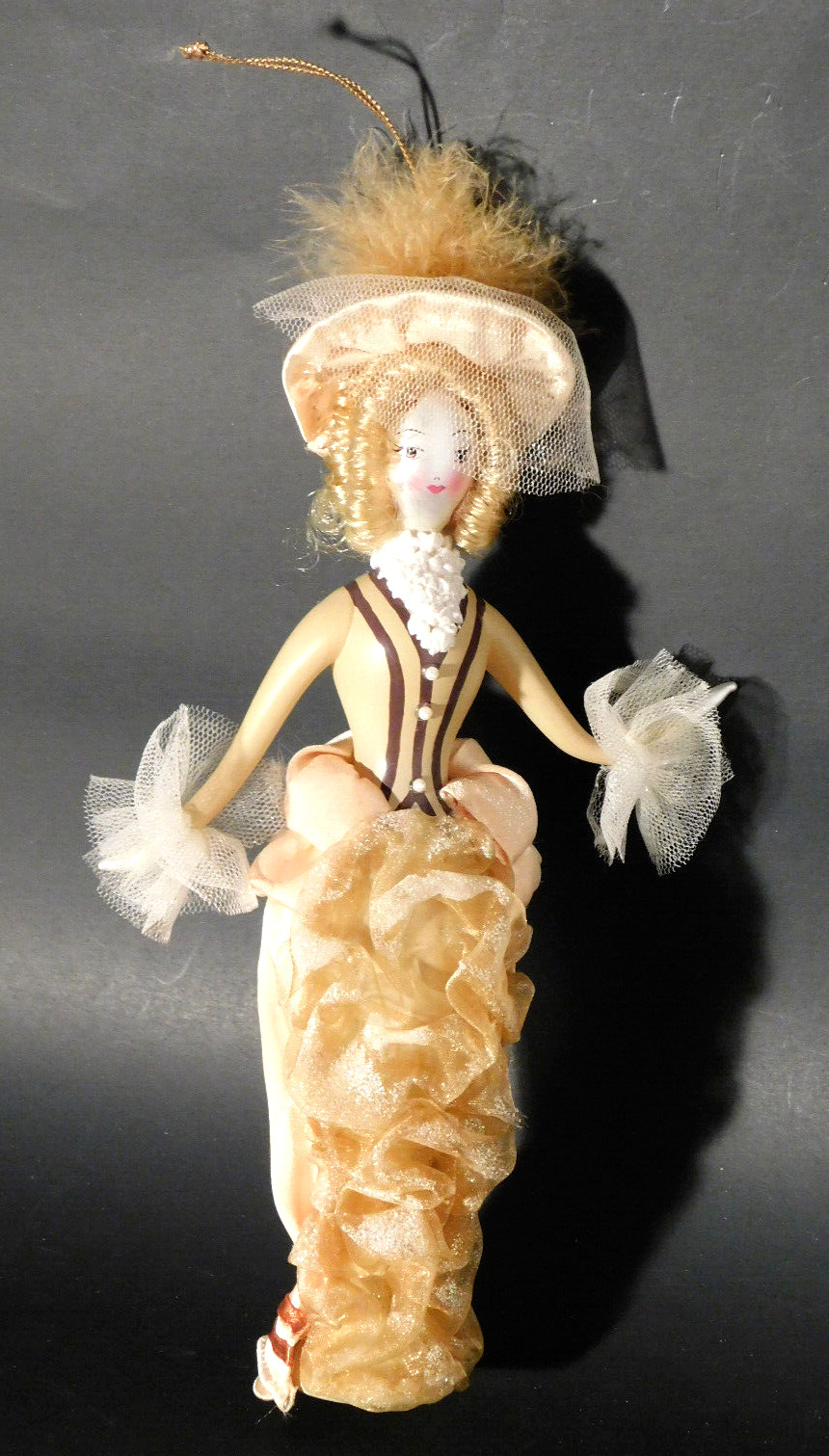 DeCarlini Victorian Lady Ornament Glittering Tull Gown& Hat Italy 8\