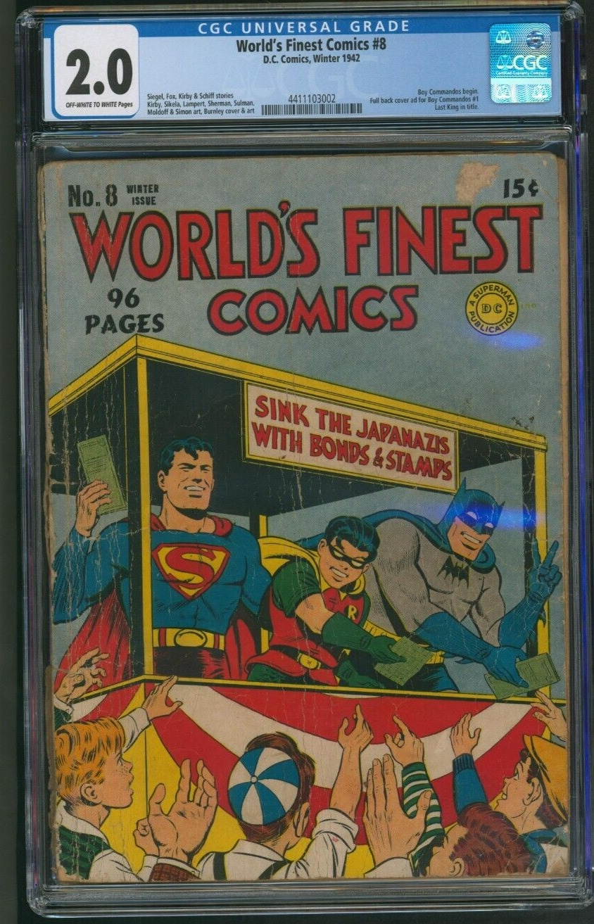 World's Finest Comics #8 CGC 2.0 DC Comics 1942 Boy Commando Begins