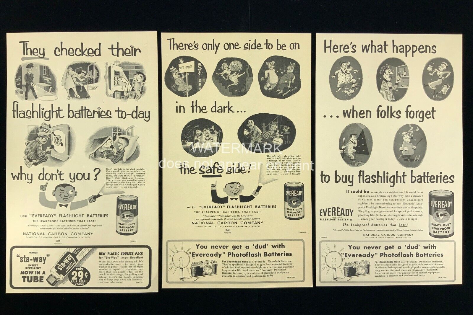 1955 MCM Everyready Flashlight Batteries Nine Lives Print Advertising 655A