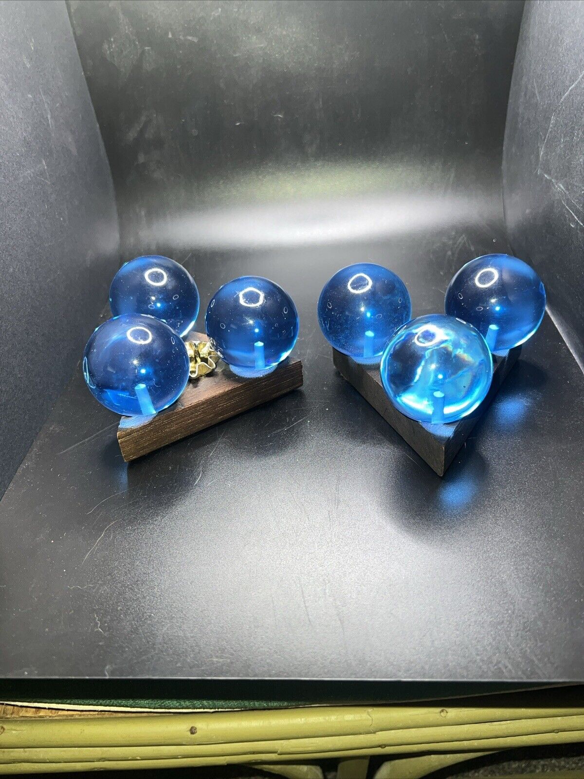 Pair of Vintage Blue Lucite Ball Candle Holder,  2