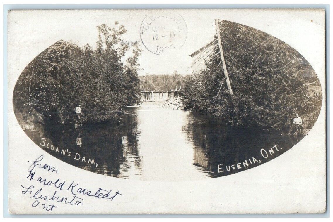 1906 Sloan\'s Dam View Eugenia Flesherton Ontario Canada RPPC Photo Postcard
