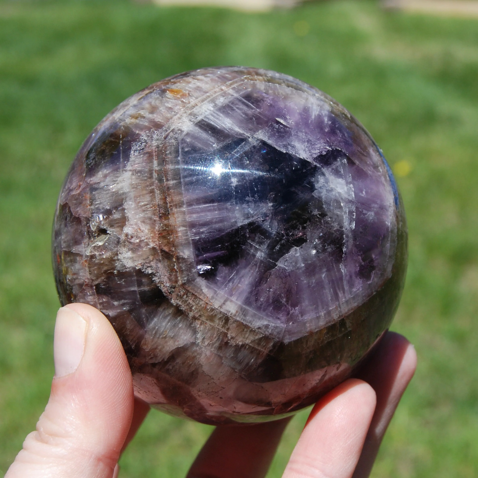 3.4in 1.9LB XL Super Seven Cacoxenite Crystal Sphere, Super 7 Amethyst Cacoxenit