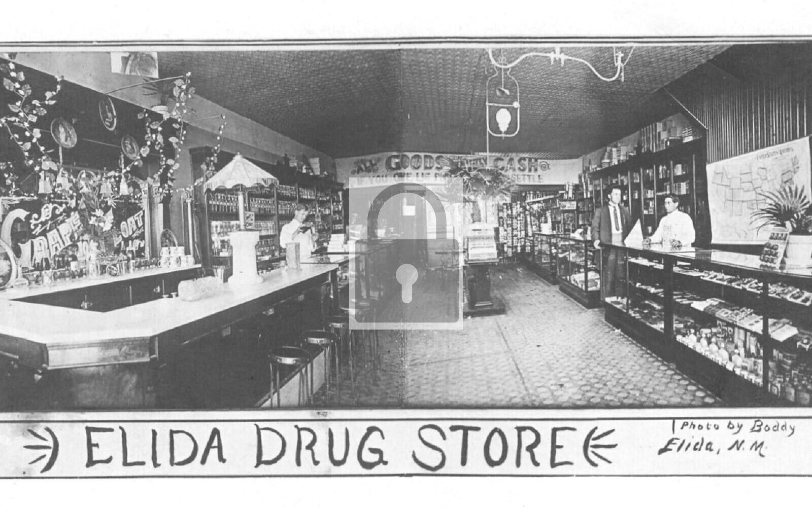 Interior View Drug Store Elida New Mexico NM Reprint Postcard