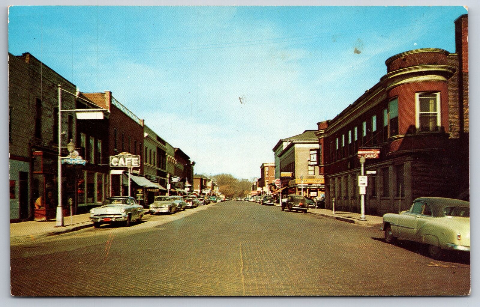 Rochelle Illinois~Main Street~Lincoln Highway~Cafe~Coast to Coast~1950 Cars