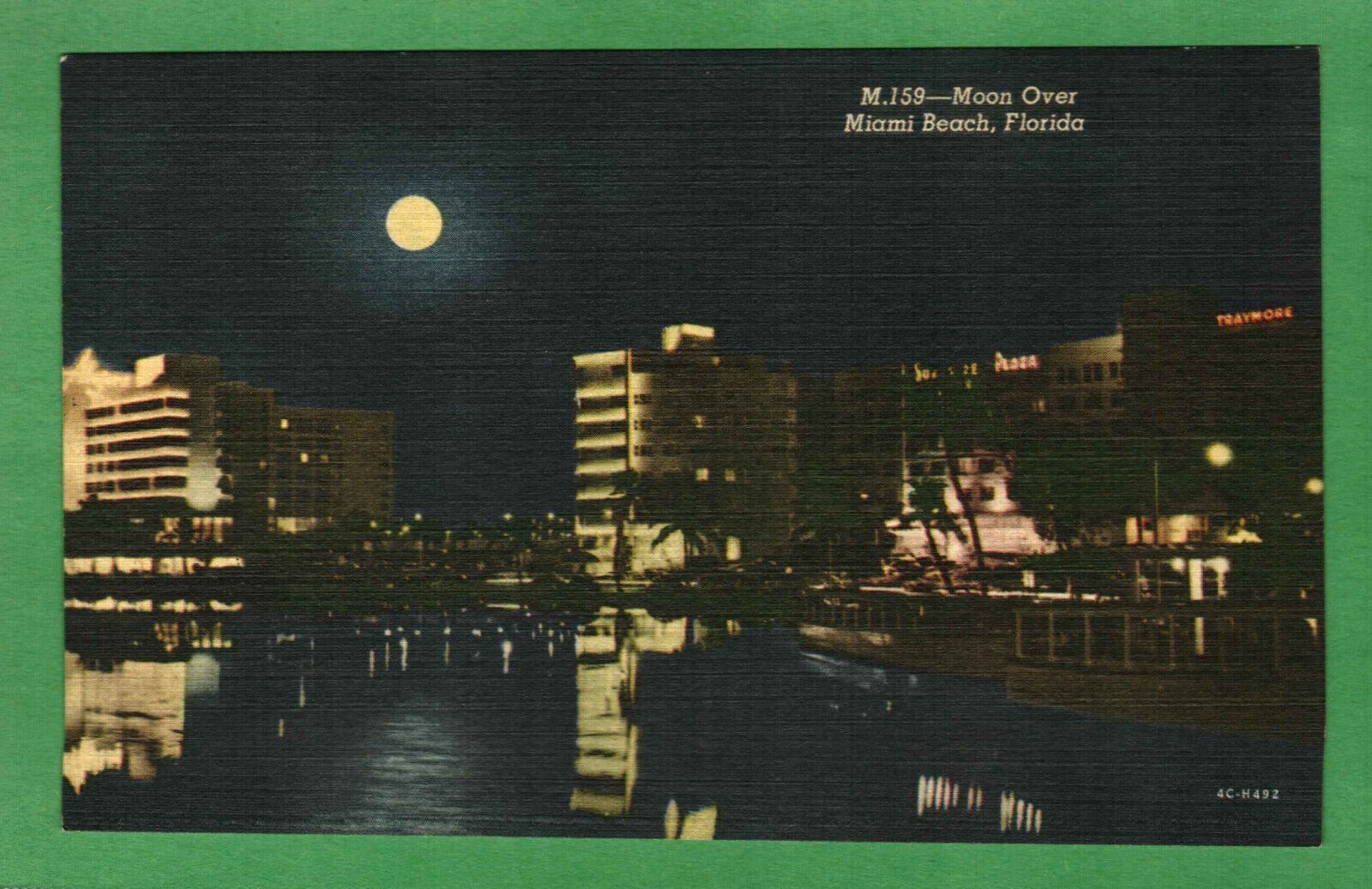 Postcard Moon Over Miami Beach Florida FL