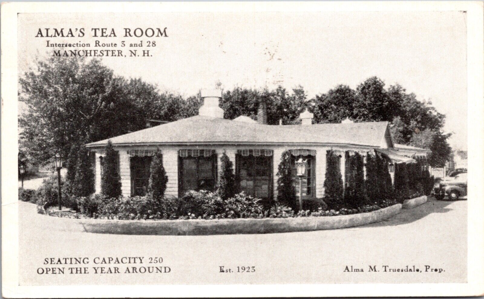 Postcard Alma\'s Tea Room Route 3 and 28 in Manchester, New Hampshire