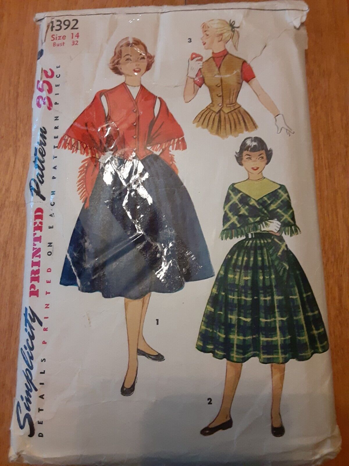 Vintage 1950s Simplicity 4392 Teen Weskit Skirt Stole Size 14 Bust 32 Cut