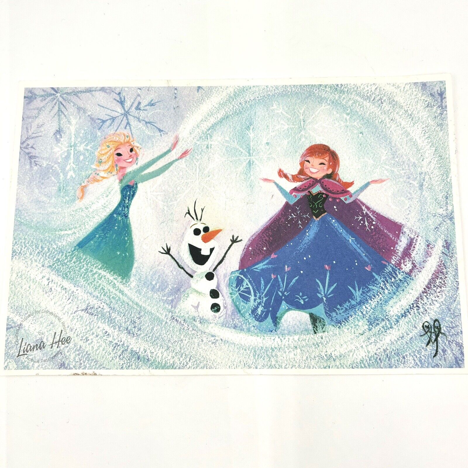 Disneyland Liana Hee FROZEN Art Card Print Anna Olaf Elsa Pass Holder Exclusive