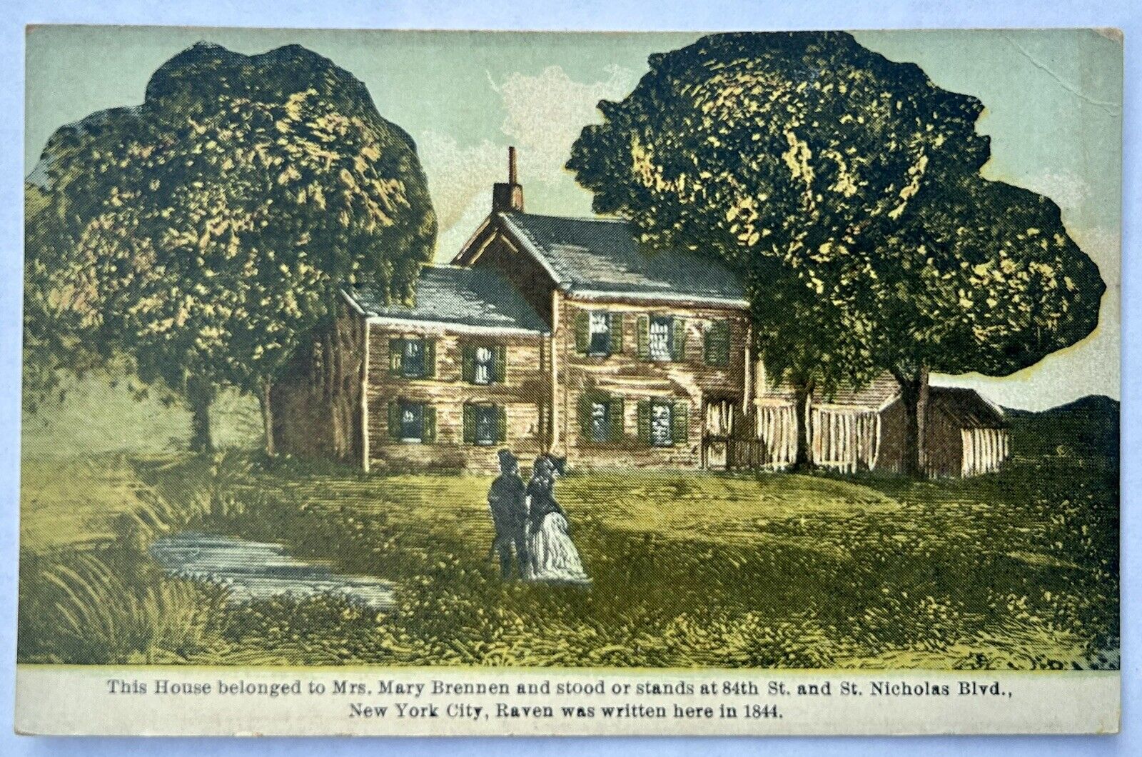 Brennan House. Saratoga. Raven Poem. Edgar Allen Poe. Vintage Postcard.