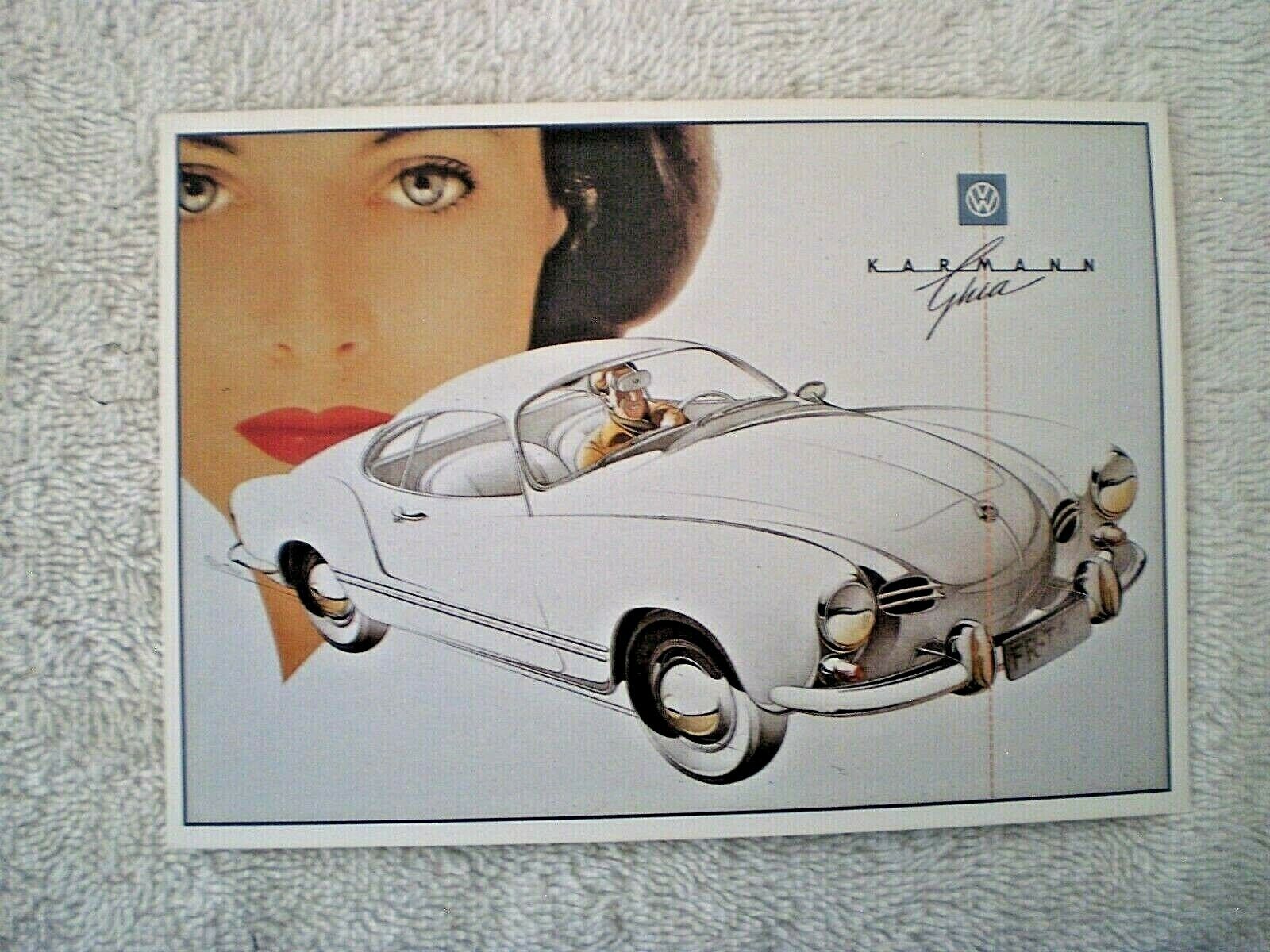 VW Karmann Ghia postcard, white Ghia