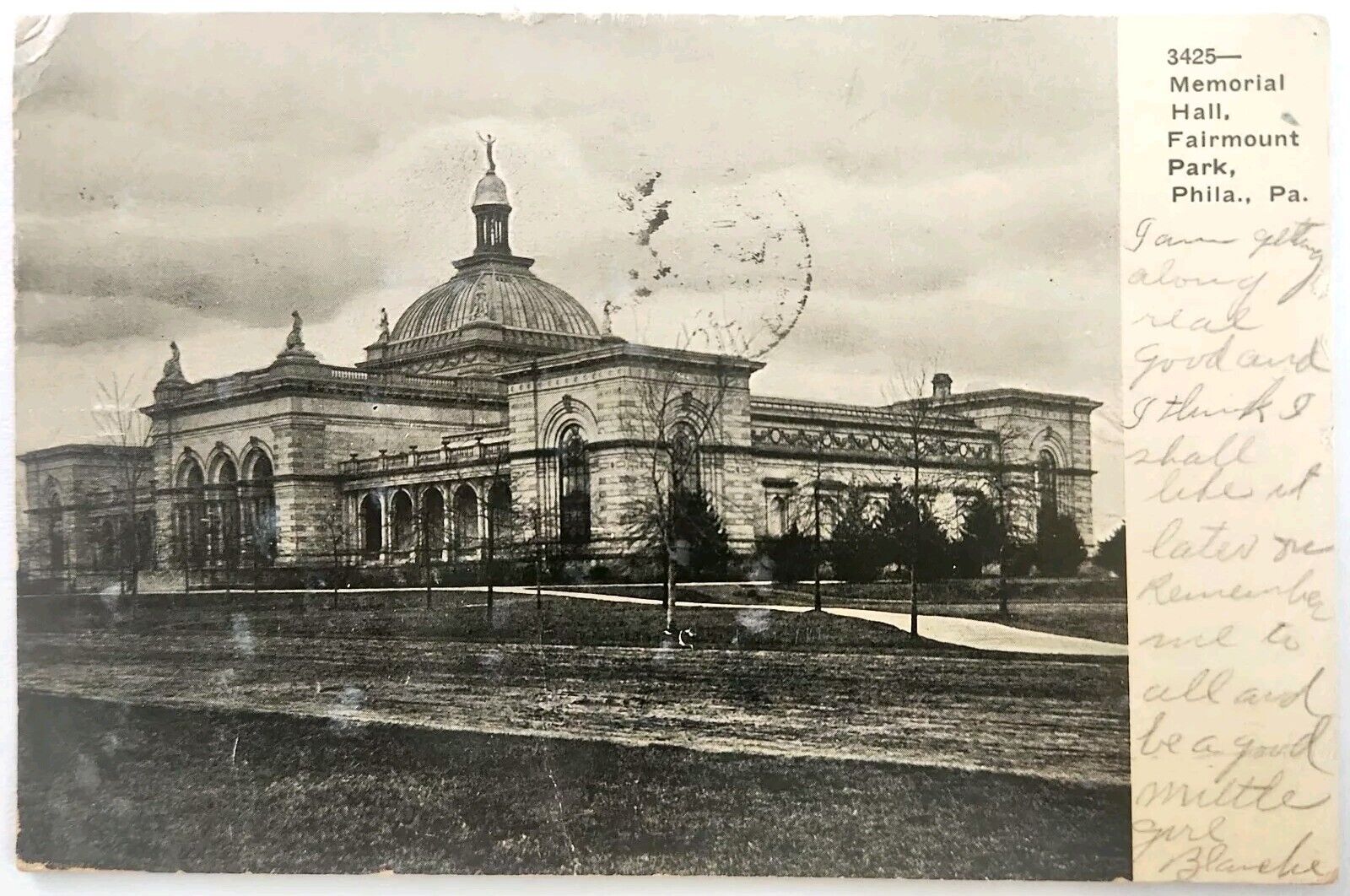 Postcard Memorial Hall PA Fairmount Park Philadelphia Pennsylvania 1909 DB