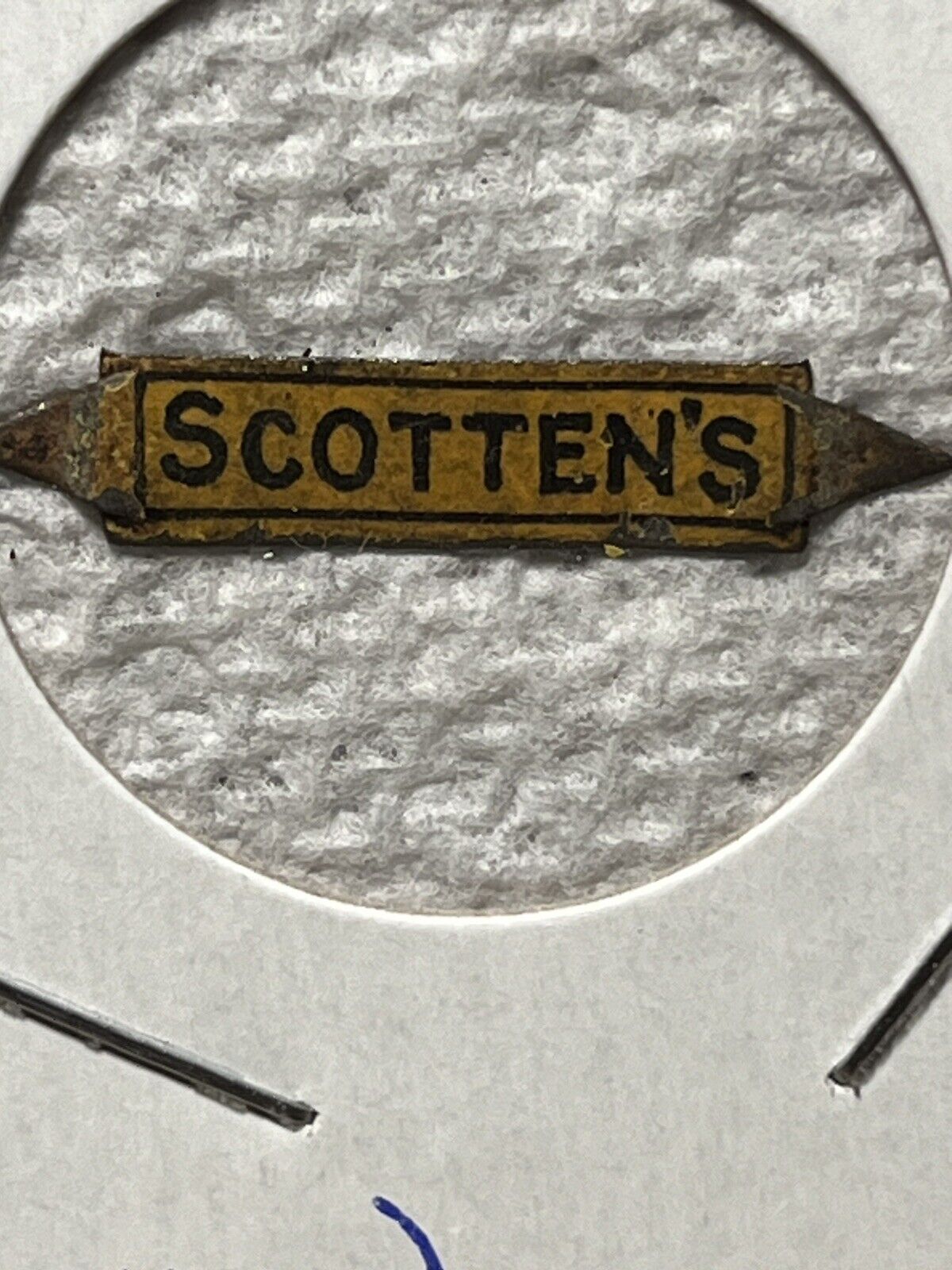Scotten’s  (yellow) vintage tin tobacco tag
