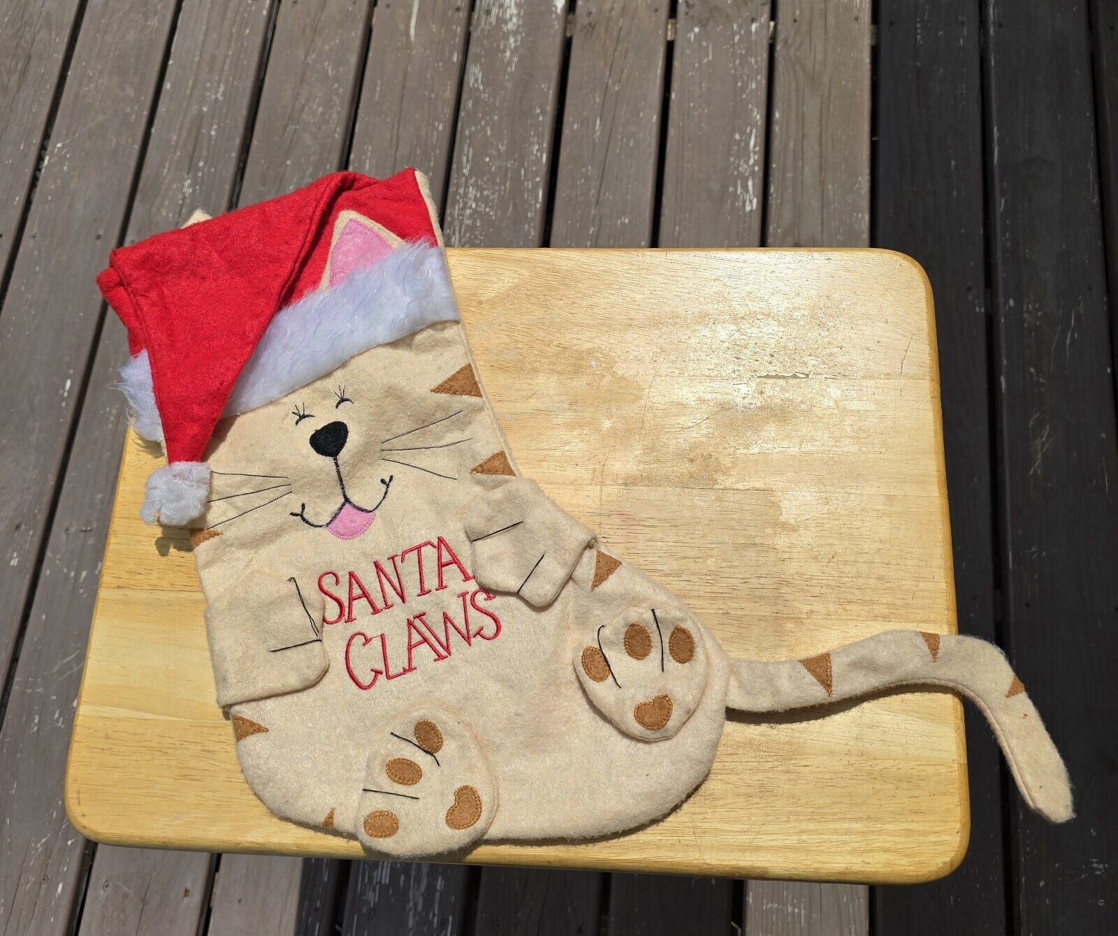 Felt Cat Kittuly Christmas Stocking Santa Claws SEE DETAILS PICTURES