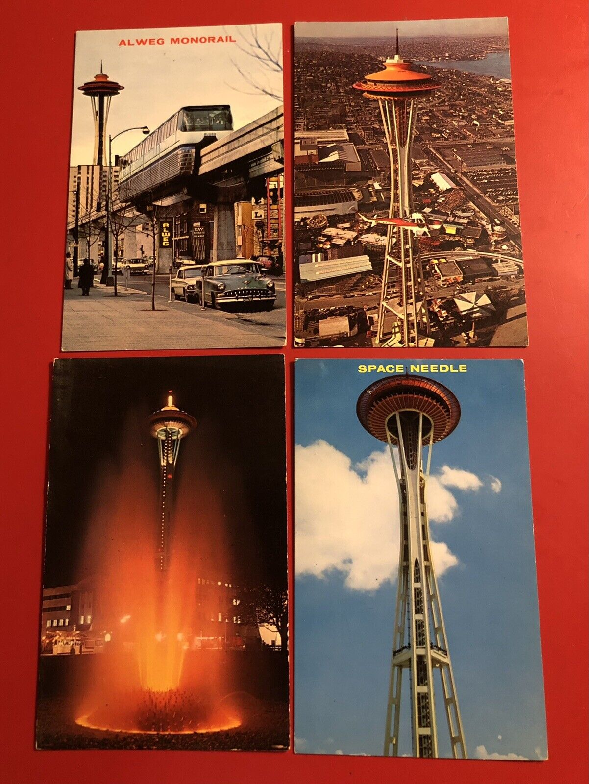 4 Seattle Washington Alweg Monorail 1962 Space Needle Vintage Postcard Lot