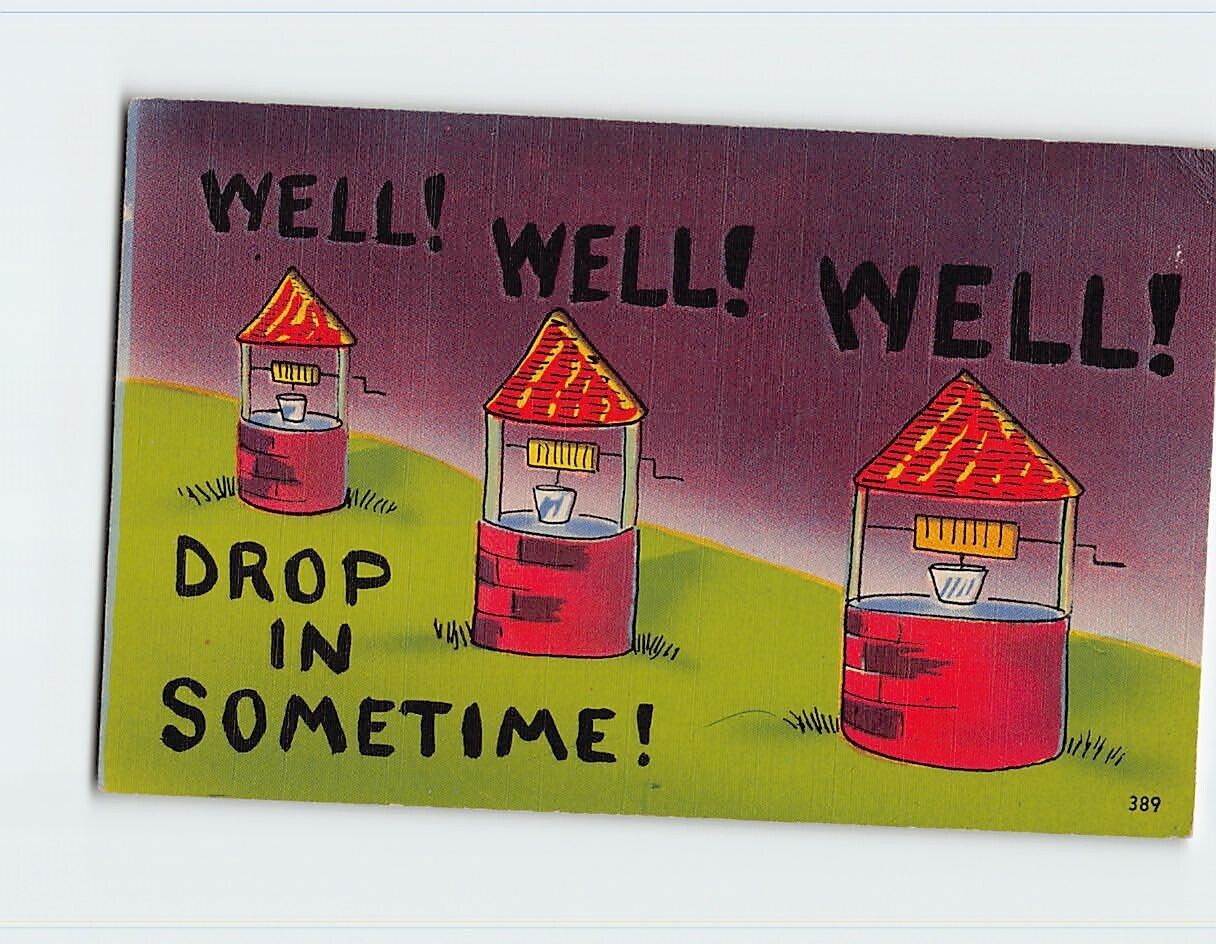 Postcard Well Well Well Drop In Sometime with Well Comic Art Print