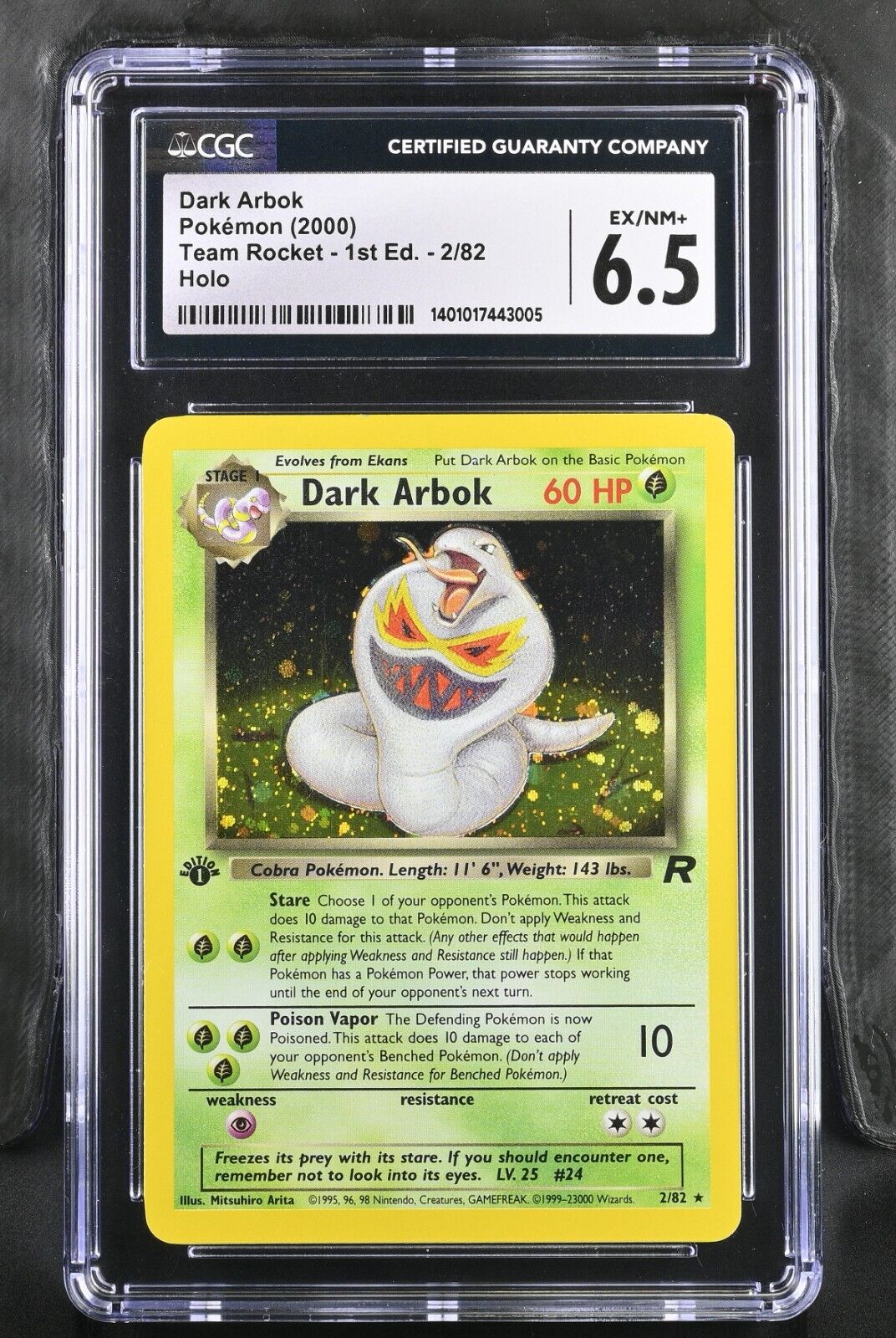 CGC 6.5 - Pokemon Vintage 2000 Dark Arbok 2/82 Team Rocket - 1st Edition Holo