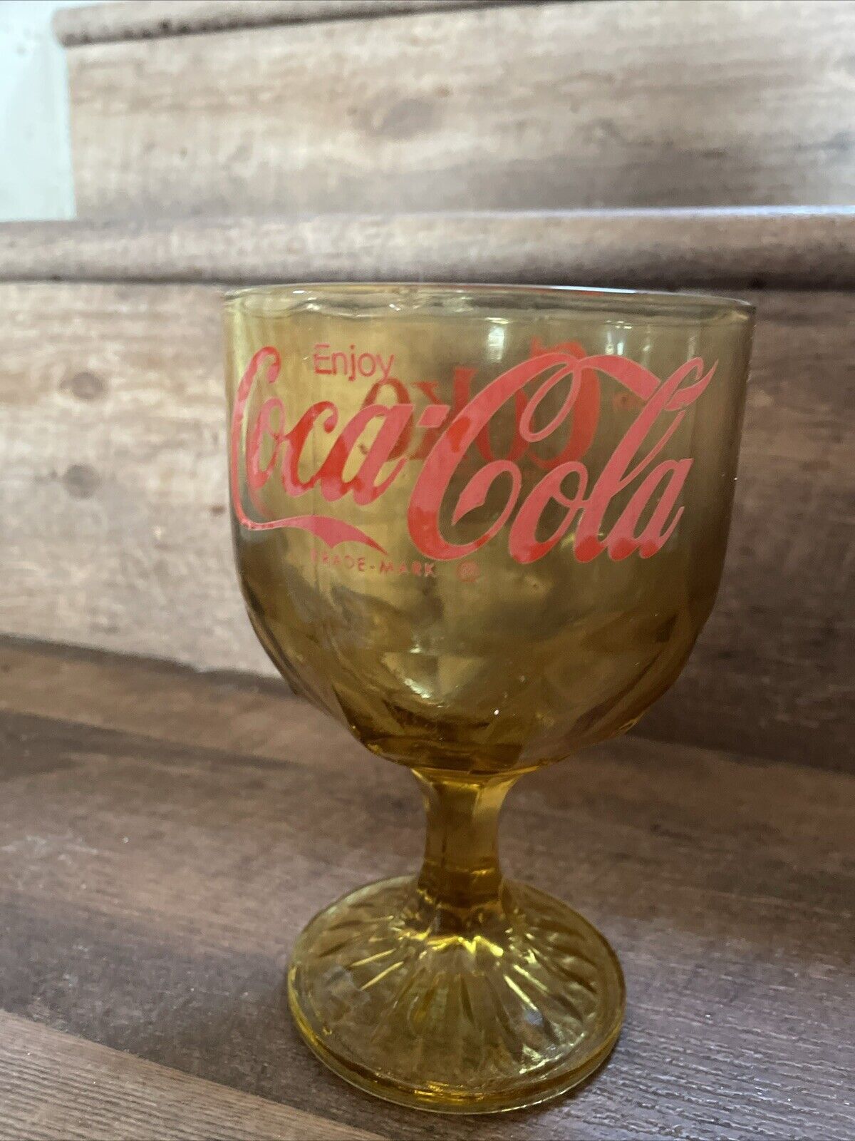 Vintage Collectible Coke Coca-Cola Amber Glass Goblet  6” Tall 4” Diameter NICE