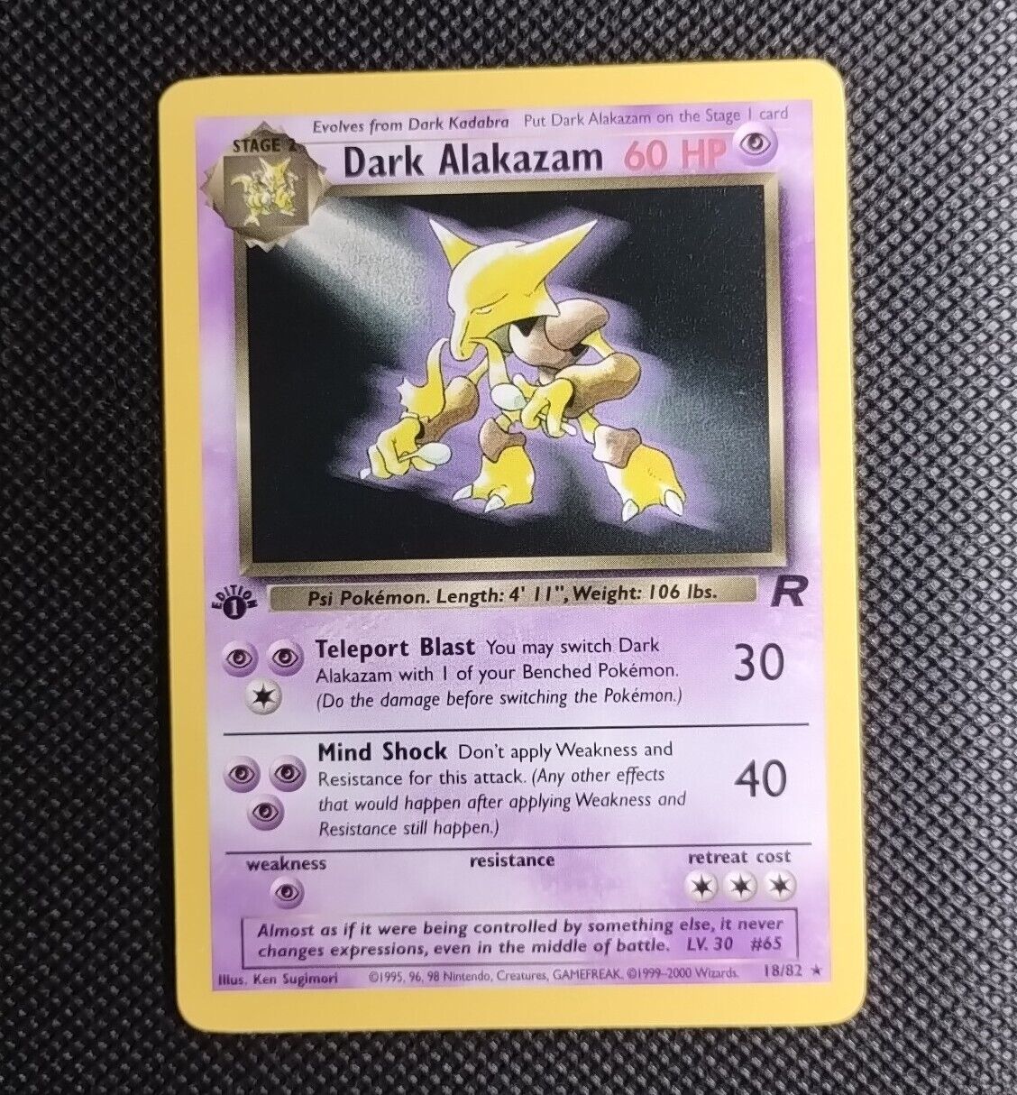 Dark Alakazam 1st Edition Team Rocket Rare Pokemon Card 18/82 WOTC - Near Mint