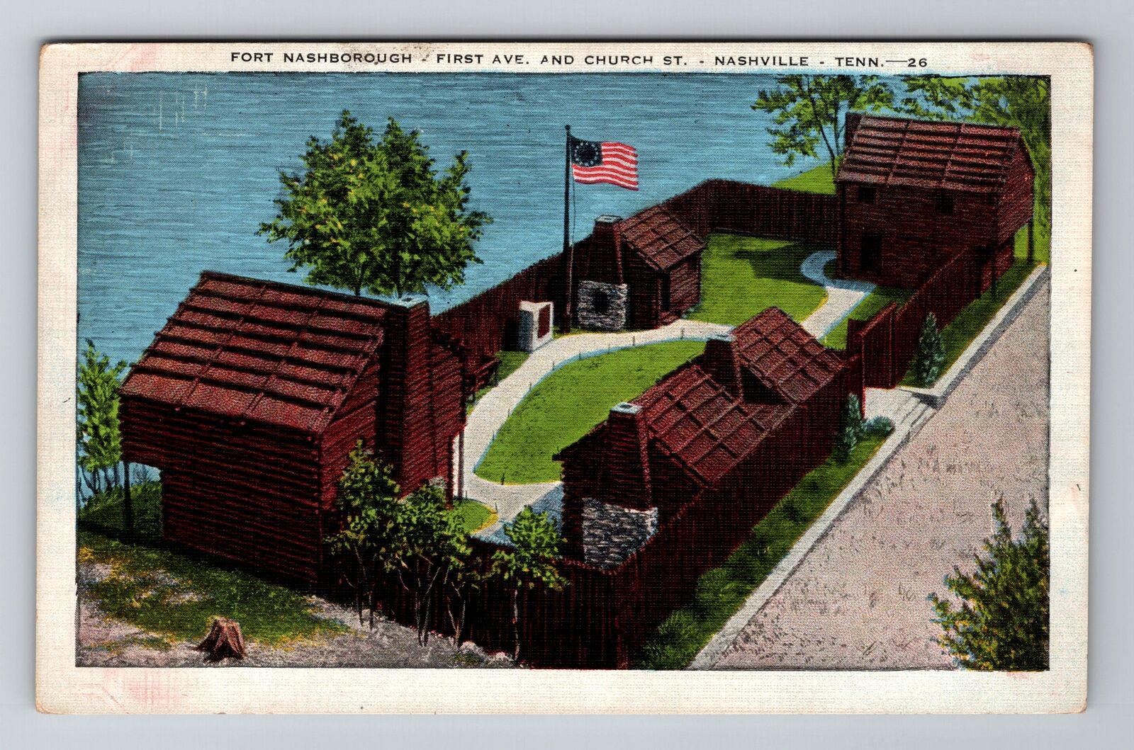 Nashville TN-Tennessee, Fort Nashborough, Antique Vintage Souvenir Postcard