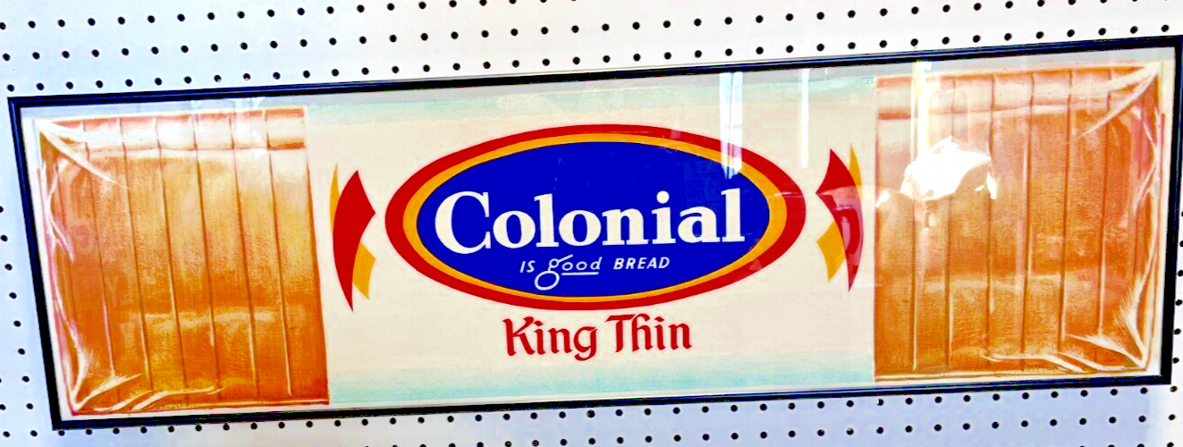 Rare Vintage Colonial Bread King Thin Framed Cardboard Sign