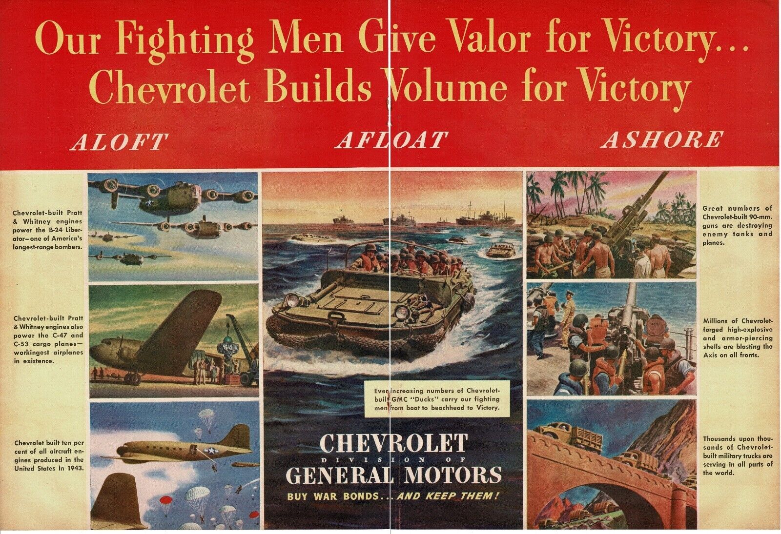 1944 Chevrolet built engines DUKW Ducks WWII Centerfold Vintage Print Ad