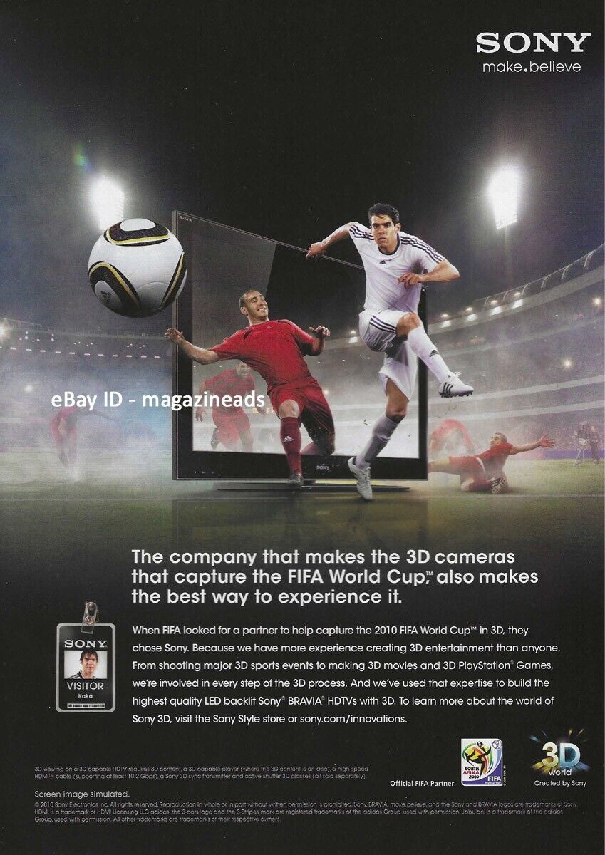 SONY Televisions 1-Page Magazine PRINT AD 2010 make believe 2010 FIFA World Cup