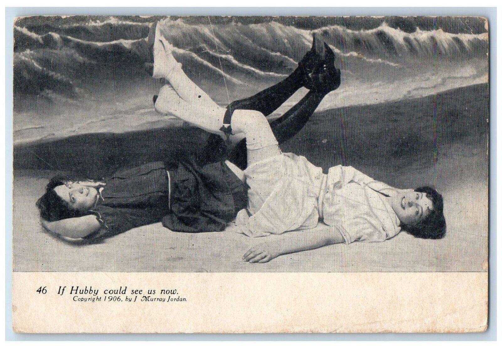 c1910's Two Girls Lying At Beach Surf Romantic By Murray Jordan Antique Postcard