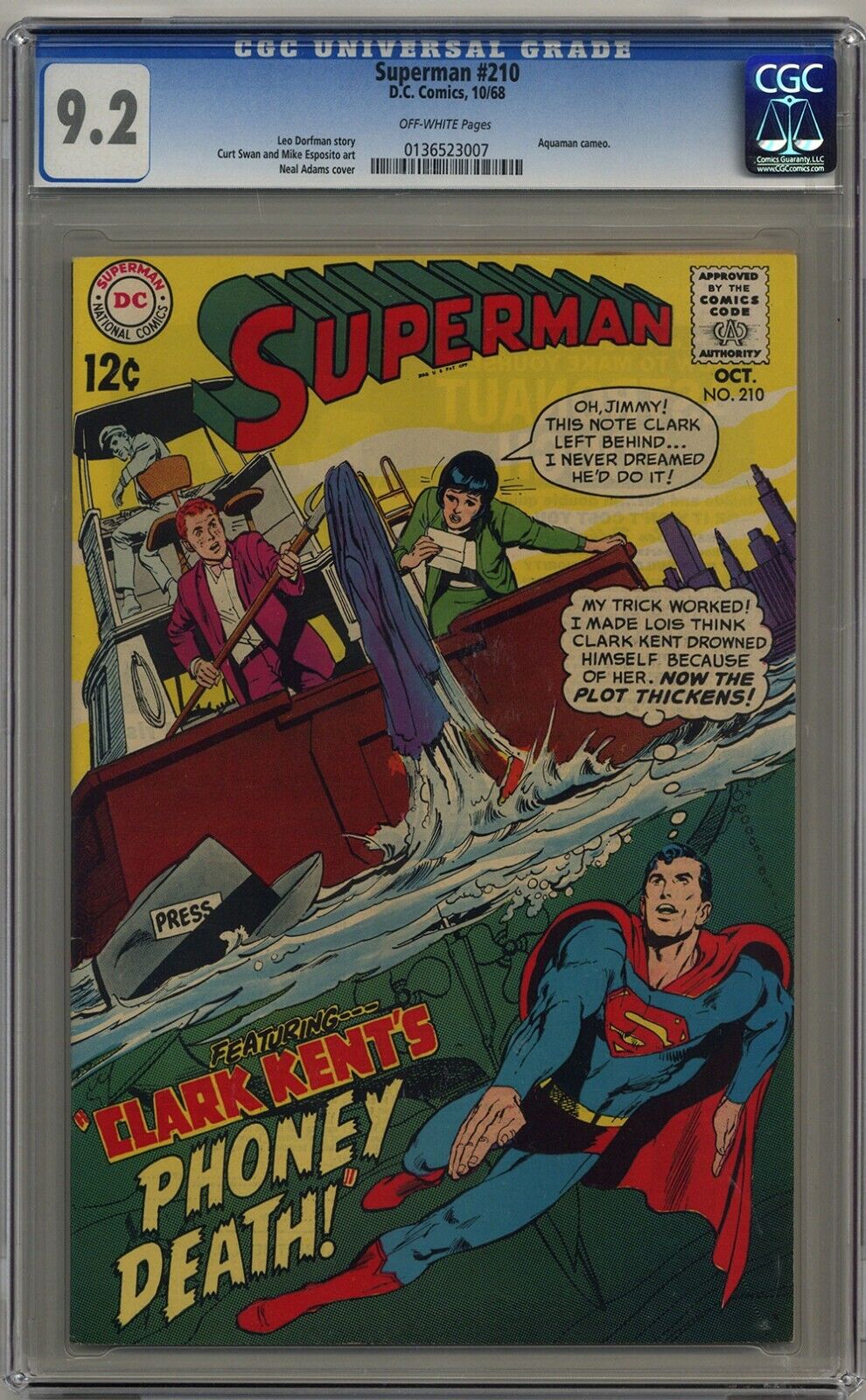 SUPERMAN #210 CGC 9.2 OFF-WHITE PAGES DC COMICS 1968