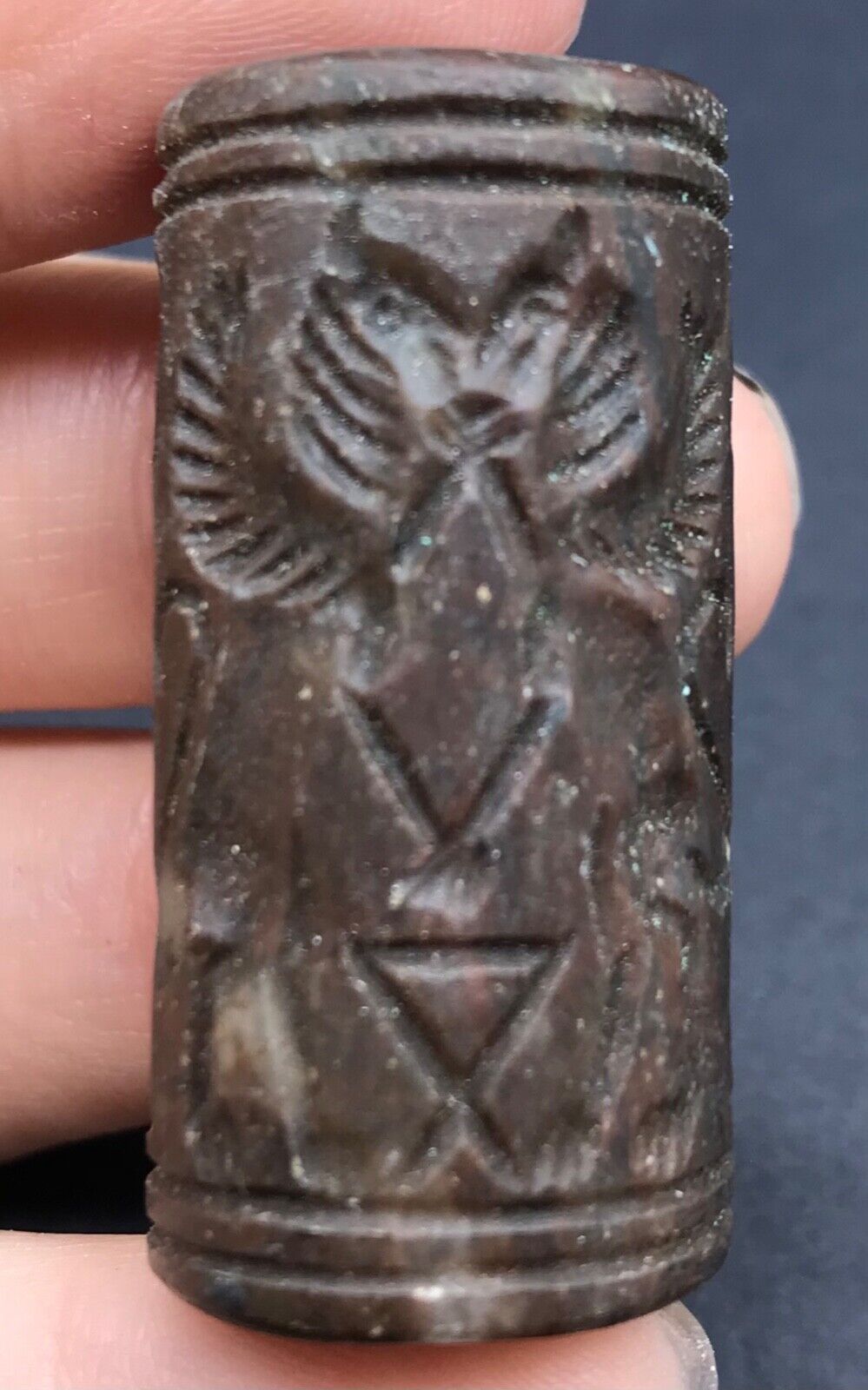 Ancient near eastern stone intaglio cylinder seal bead
