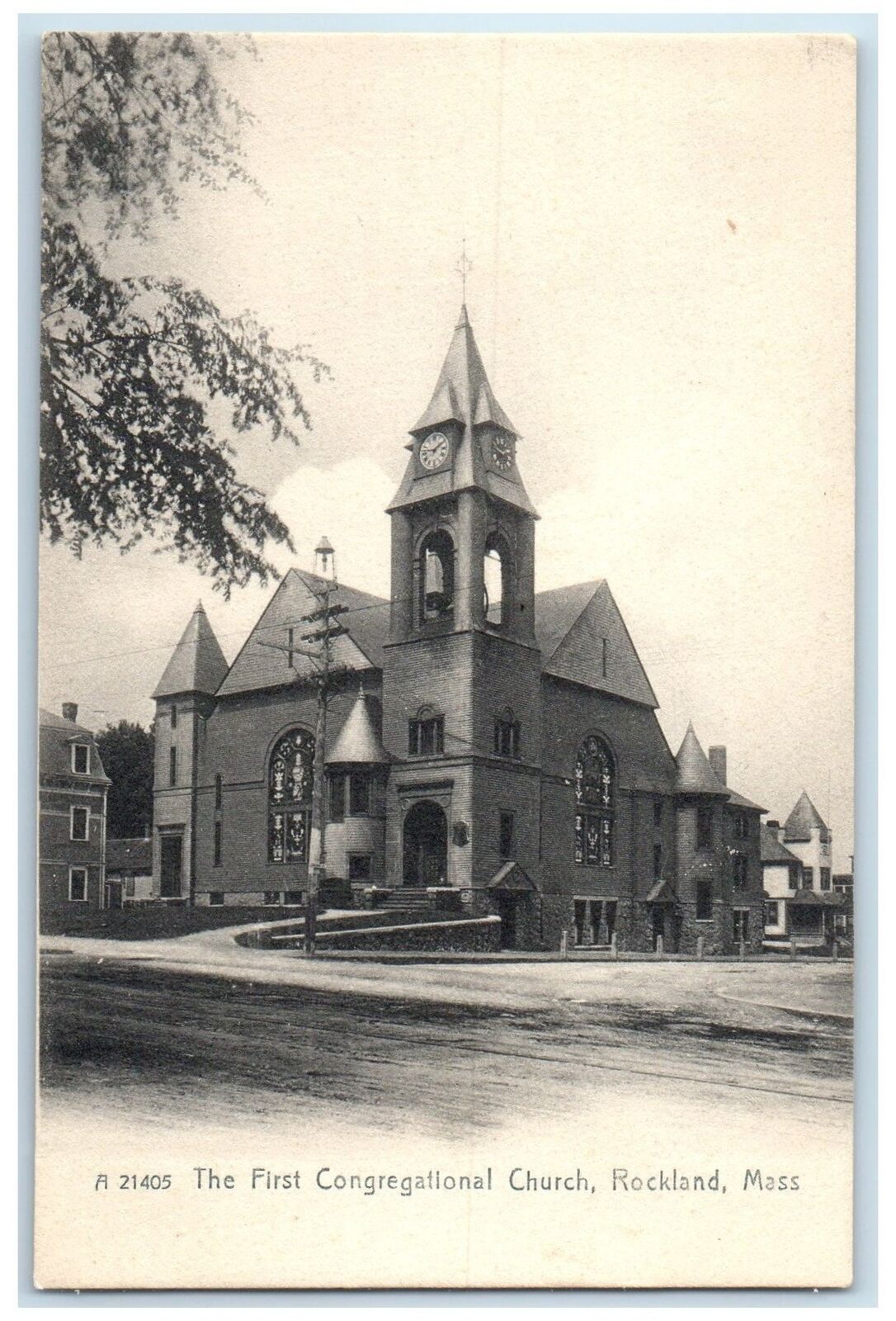 c1905's First Congregational Church Building Rockland Massachusetts MA Postcard