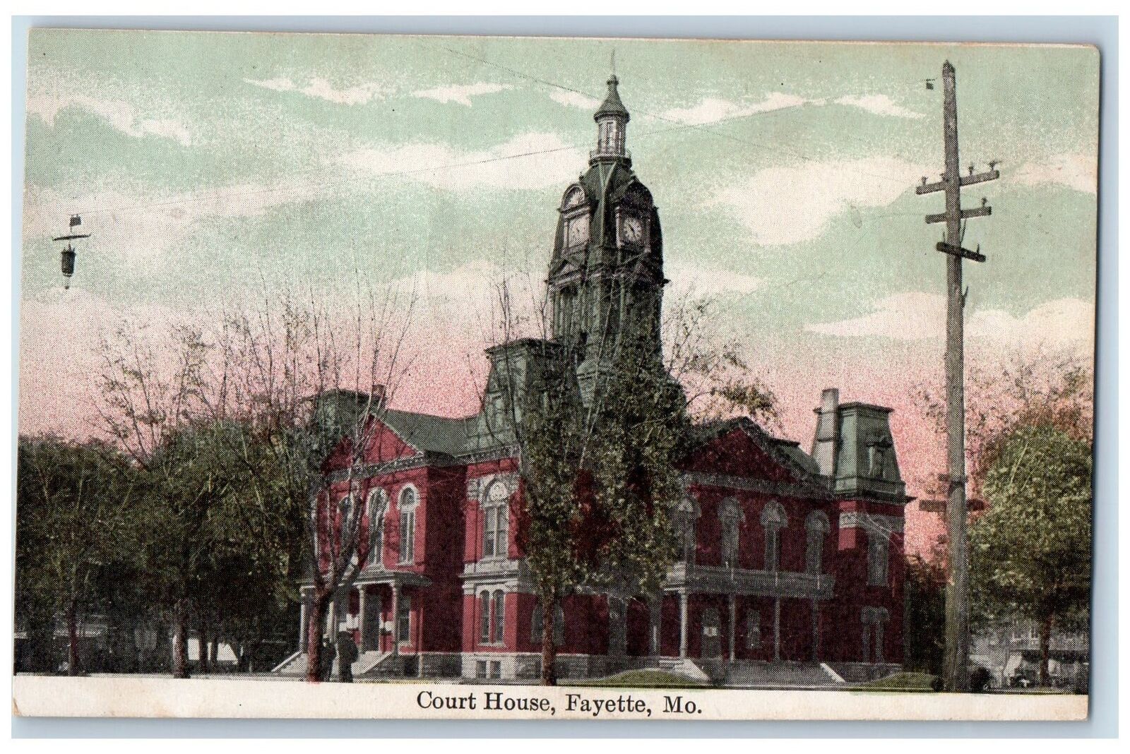 c1920's Court House Building Clock Tower Side View Fayette Missouri MO Postcard
