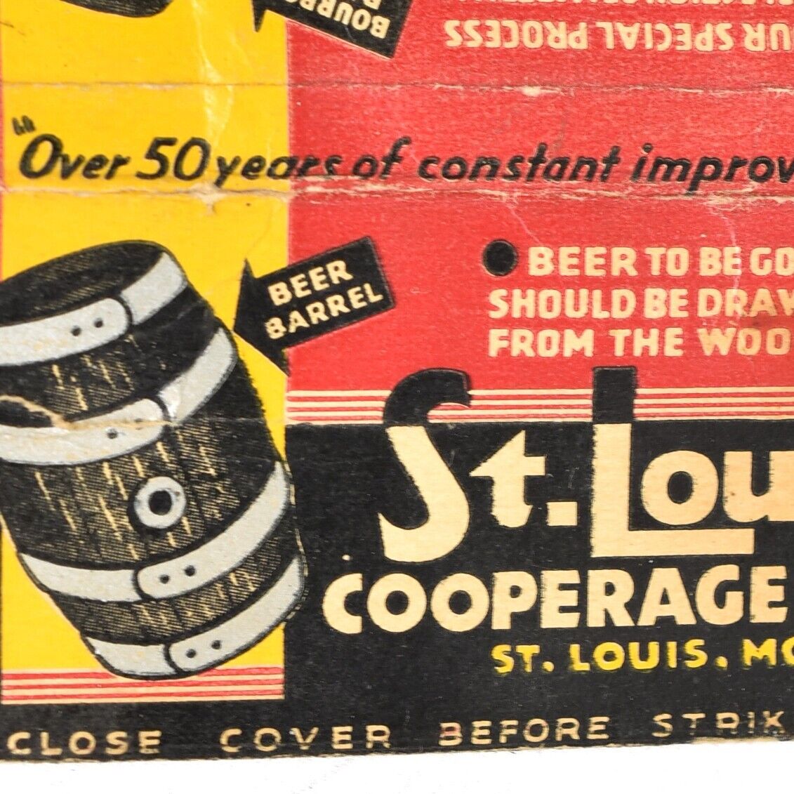 1930s St Louis Cooperative Co Wooden Beer Barrel Keg Company Missouri Matchbook