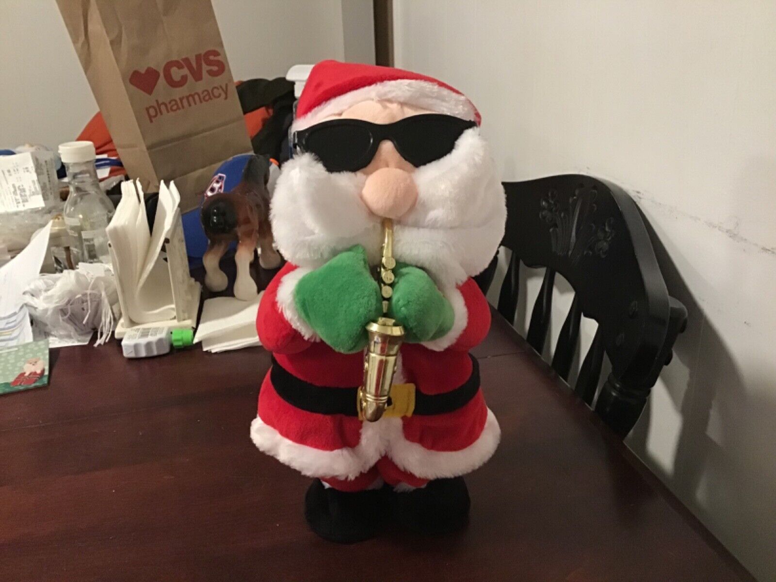 Gemmy Christmas Santa Playing Sax Sunglasses Dances Jingle Bells Animated Plush