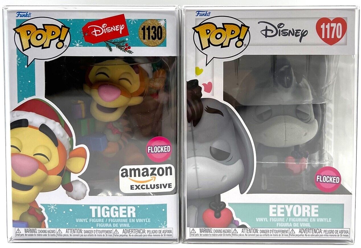 Funko Pop Disney Amazon Holiday Tigger #1130 & Eeyore #1170 Flocked Set of 2
