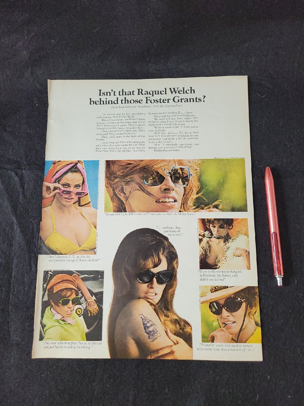 1968 Raquel Welch Foster Grant Vintage Print Ad