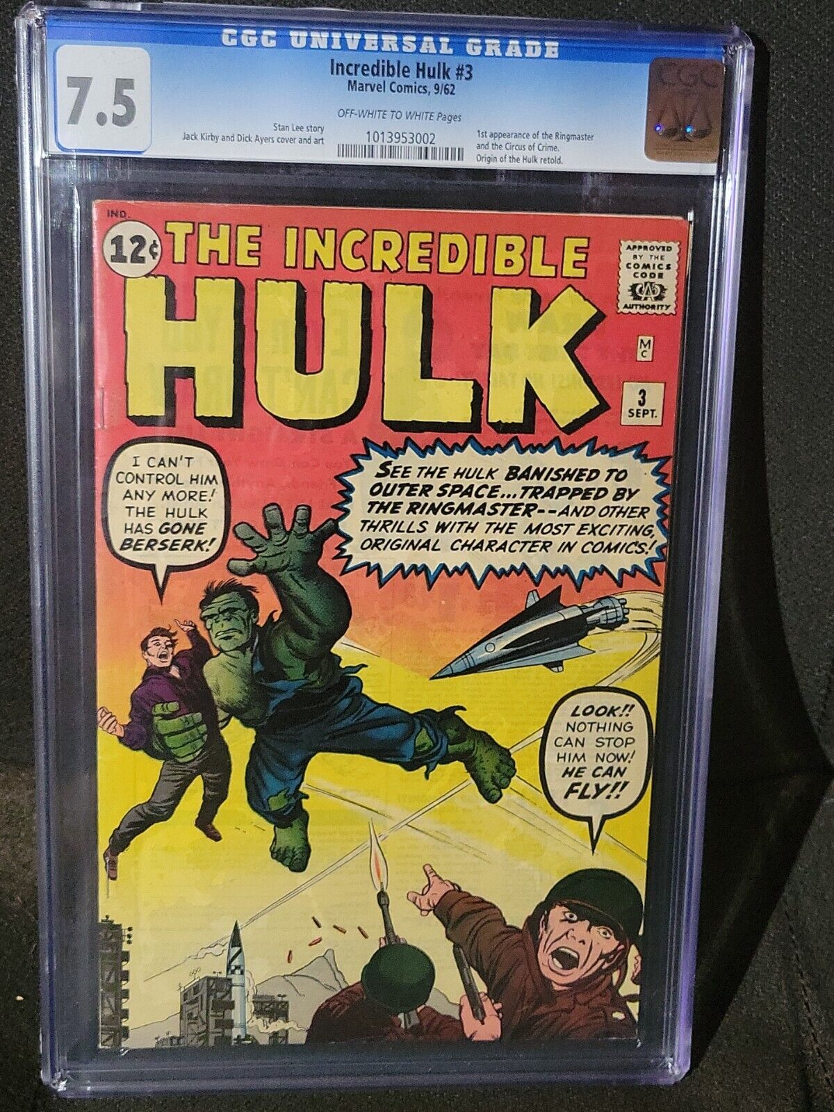 1962 Incredible Hulk #3 1st appearance of Ringmaster & Circus of Crime - CGC 7.5