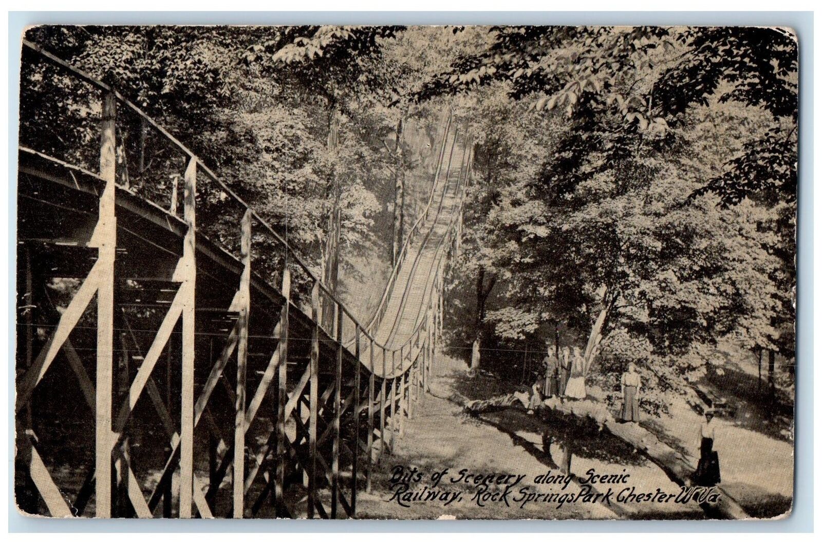 1916 Scenic Rustic Railway Tourists Grove Rocksprings Park Chester WV Postcard
