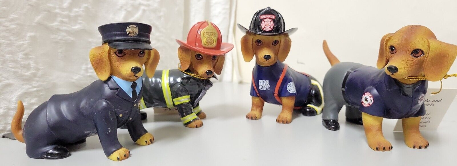 Lot of 4 DACHSHUNDs HAMILTON COLLECTION Fur-ever Firefighter Dogs - Complete Set