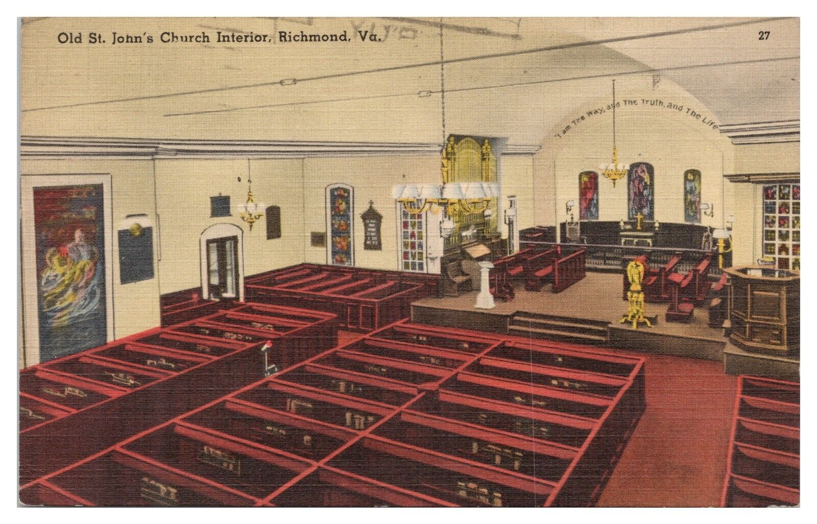 Old St. John\'s Church Interior Richmond VA Vintage Postcard c1942 Linen