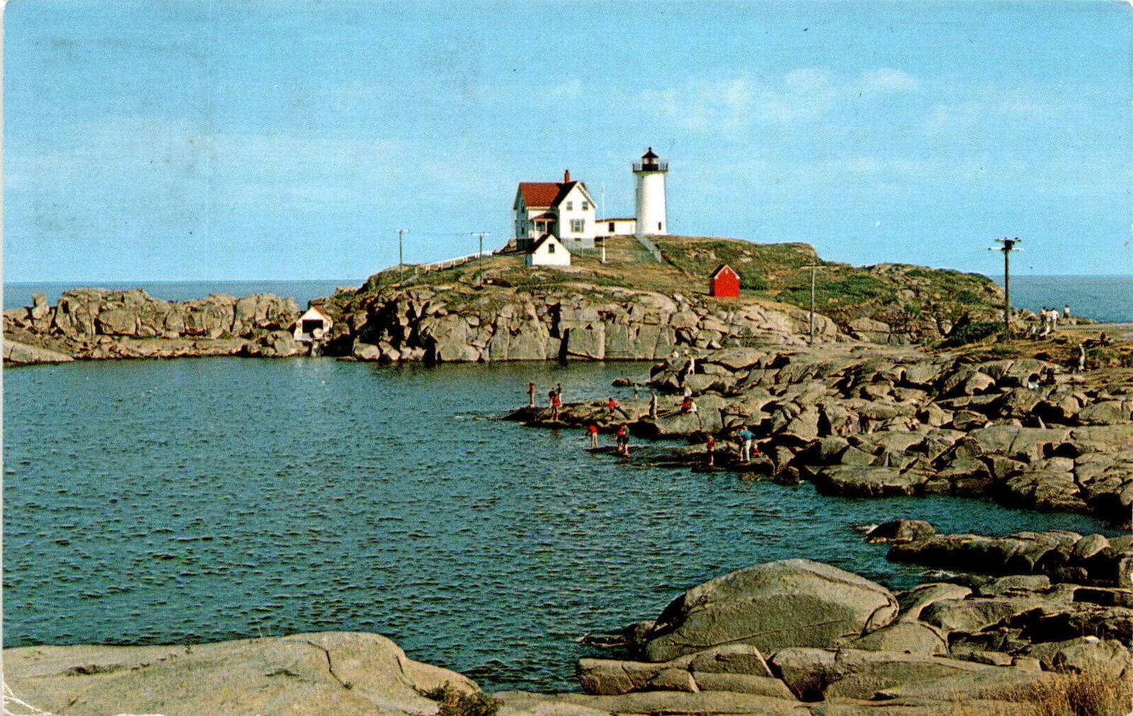 Fishing at Nubble Light, 1979 vintage postcard