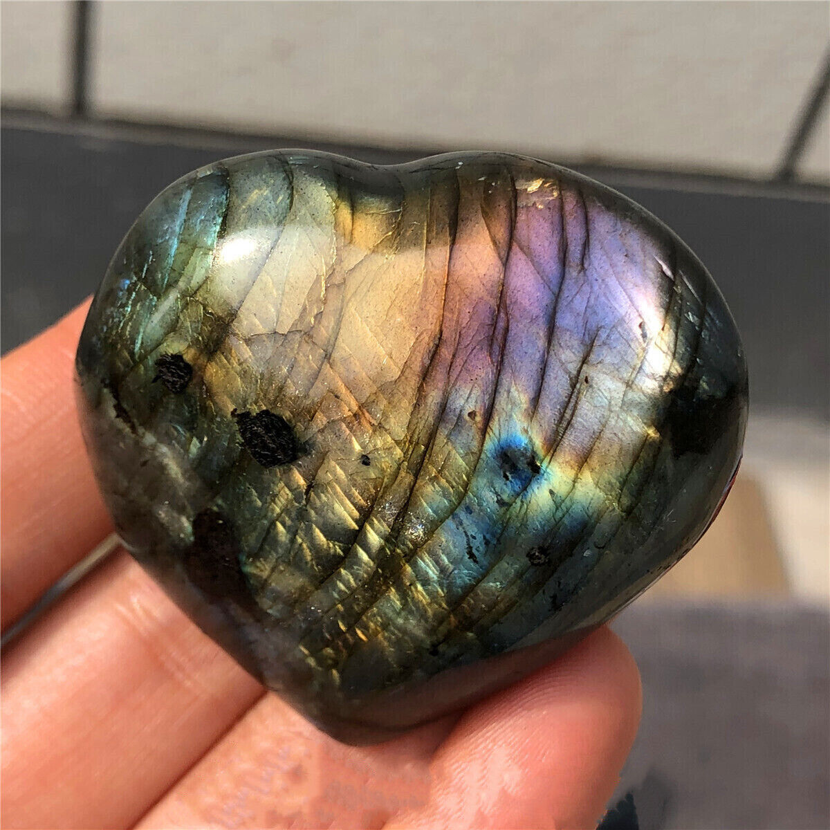 1pc Natural rainbow labradorite heart quartz crystal carved gem reiki 50g+