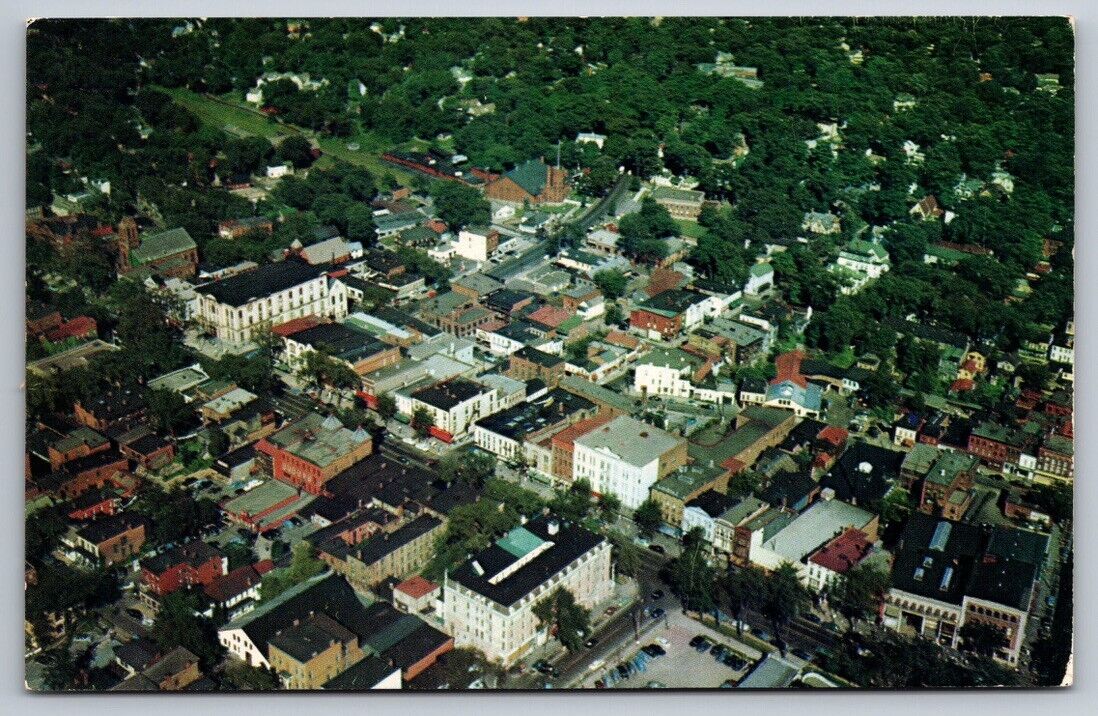 Saratoga Springs NY Postcard Aerial View of Business District Unposted Chrome