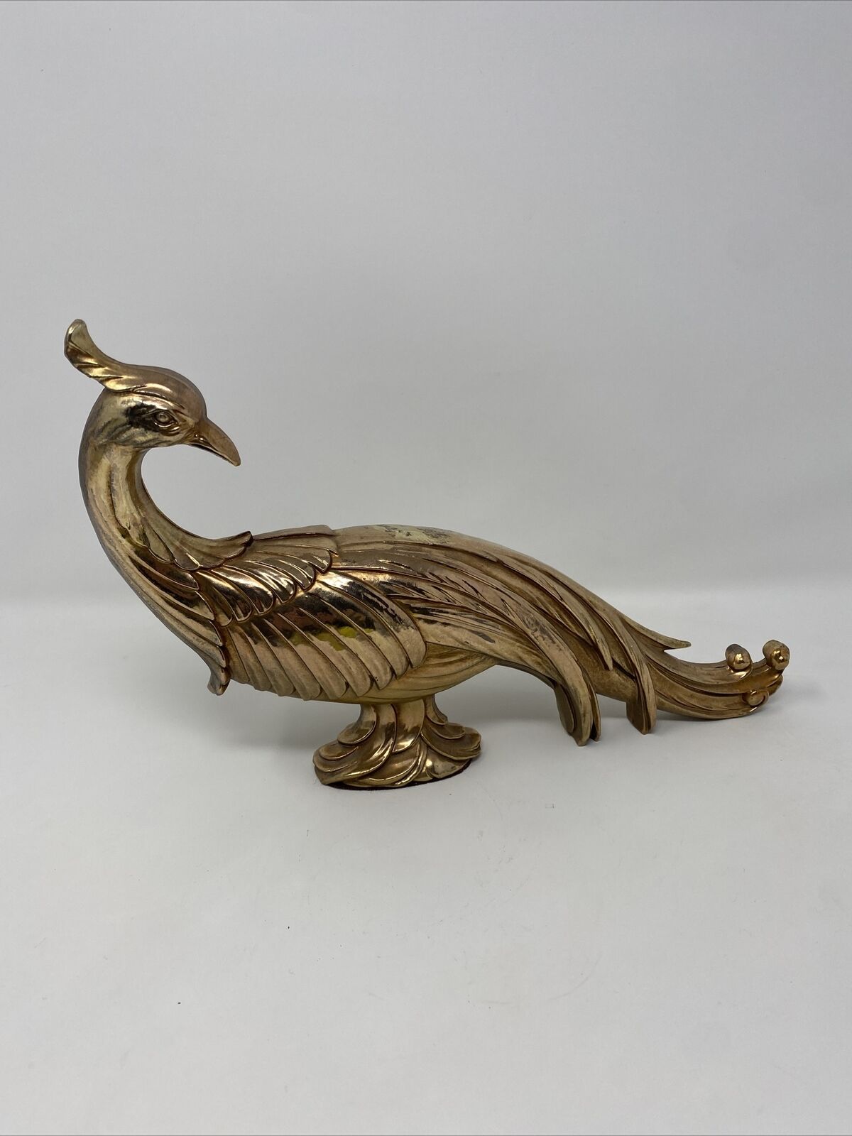 Vintage Syroco Peacock Figurine Resin Gold Mid Century Modern 12\
