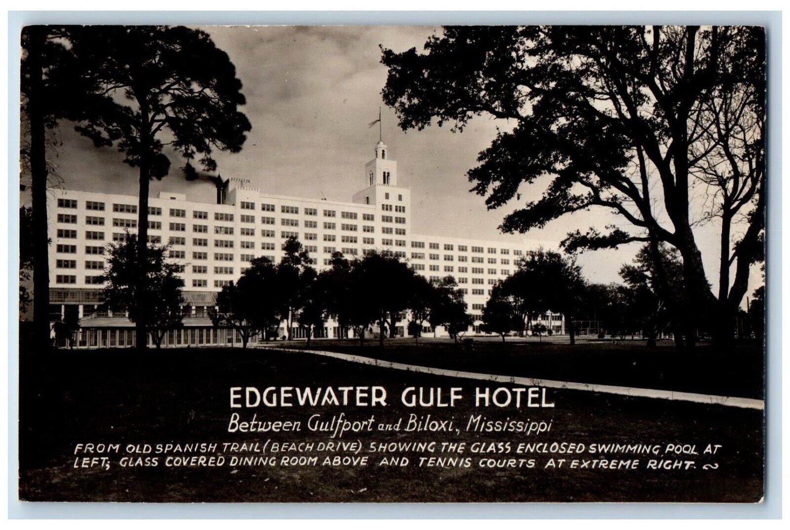 Biloxi Mississippi MS Postcard RPPC Photo Edgewater Gulf Hotel Building c1930\'s