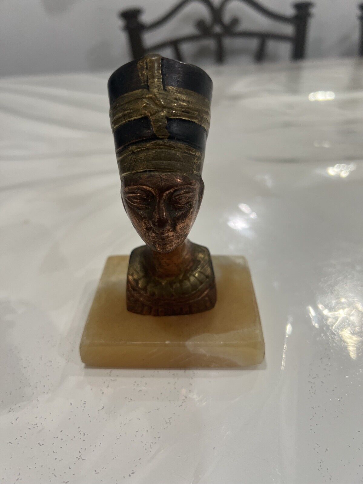 rare ancient egyptian bronze Bust Of Queen Nesfereti With Alabaster Base