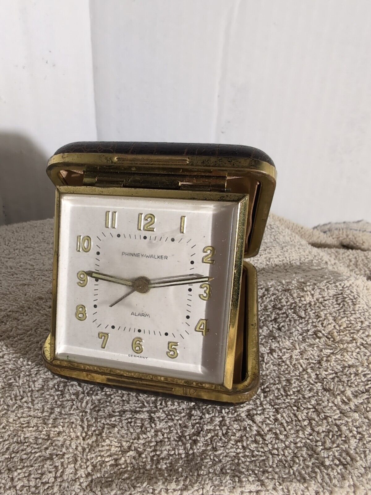 Vintage Phinney-Walker Germany Black/Gold Travel Folding Mini Alarm Clock Glows