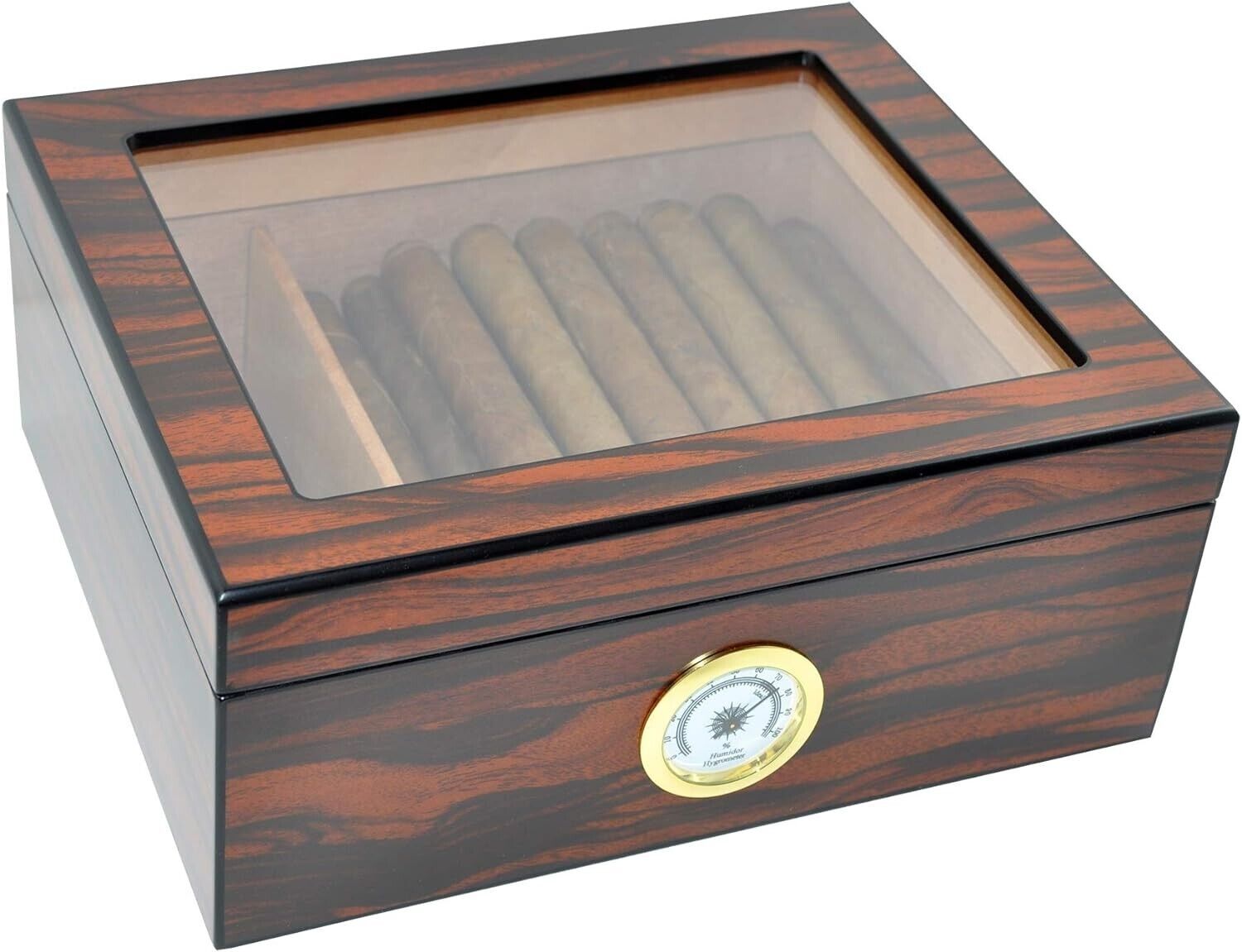 Cigar Box Humidor Desktop Humidifier Spanish Cedar Rosewood Finish 25-50 Cigars