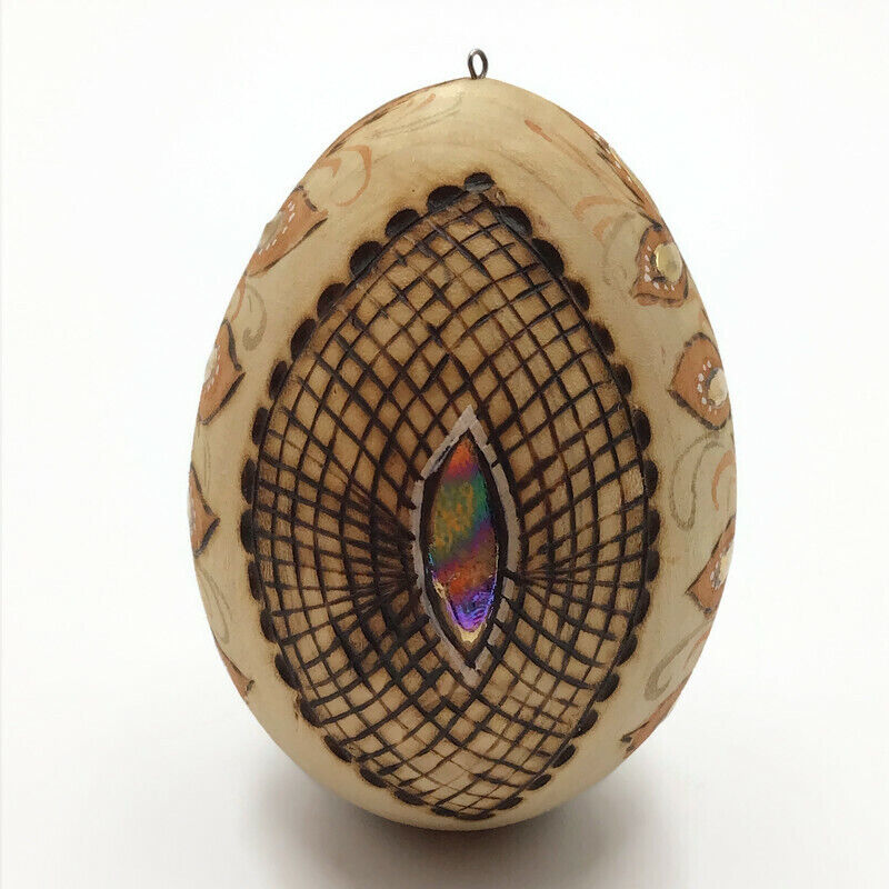 Vintage Handcrafted Wooden Egg Kizhi Island Russia Decorative Ornament Easter