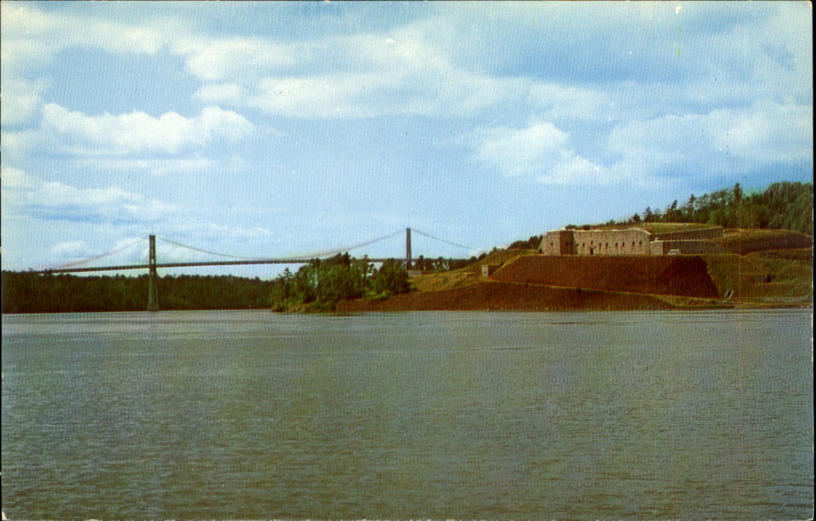 Waldo Hancock Bridge at Fort Knox Maine ~ 1950-60s vintage postcard